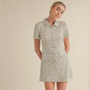 SEQUIN COLLARED FRONT BUTTON DETAIL MINI DRESS *NWT*